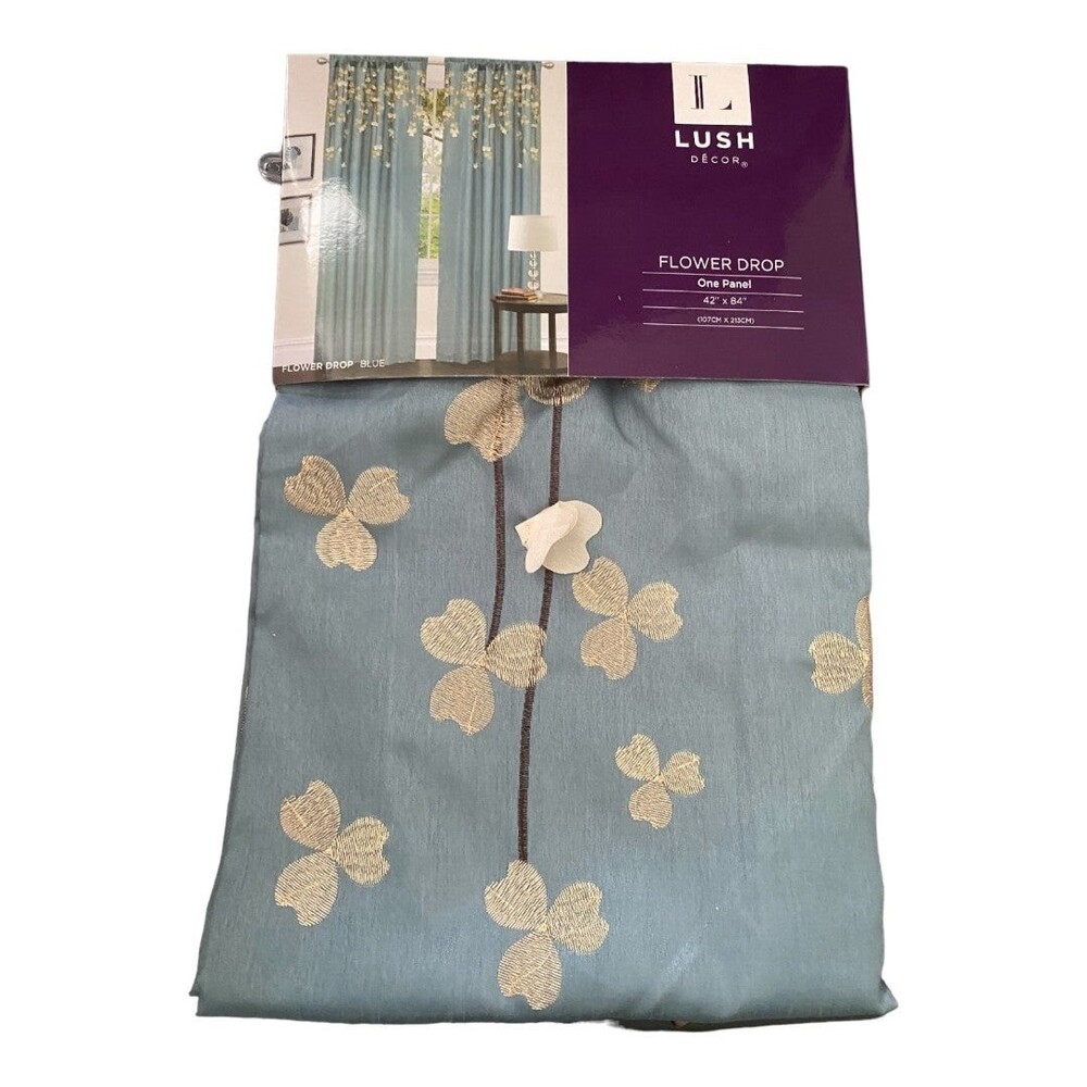 Lush decor blue and beige cascading petals flower drop one window panel 42x84 - Picture 3 of 8